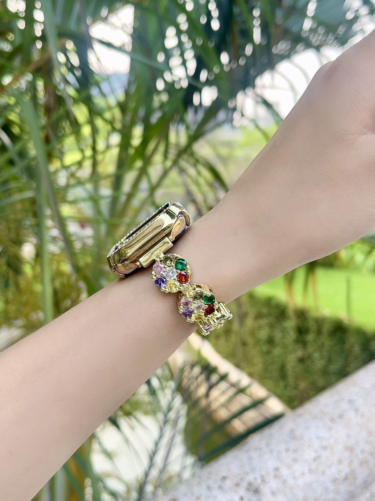 Colorful Zircon Plum Blossom Stainless Steel Band