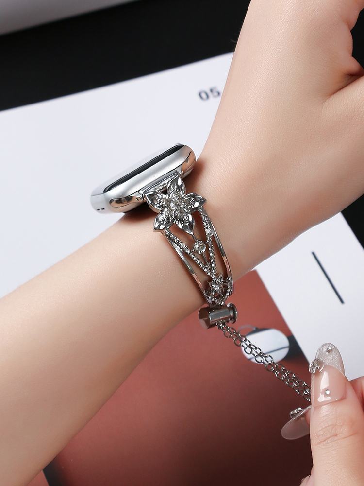 Diamond-Set Five-Petal Flower Metal Band for Apple Watch