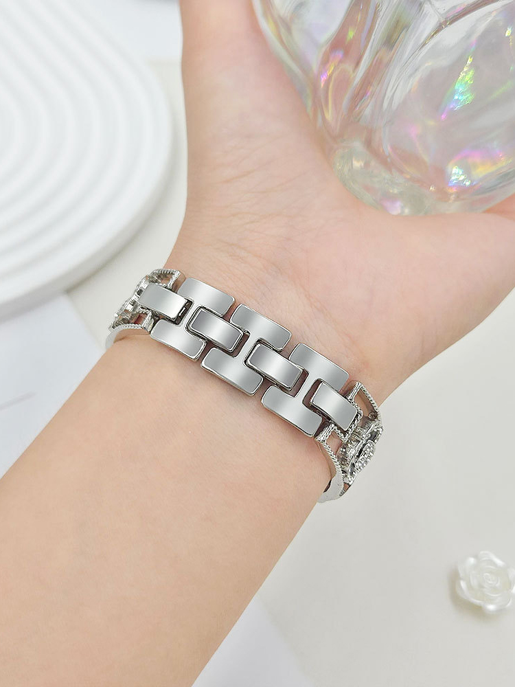 Diamond Camellia Bracelet Stainless Steel Band