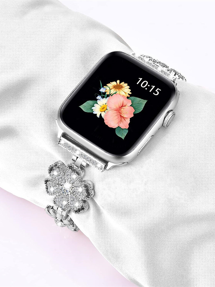Diamond-studded Sparkling Flowers Metal Band for Apple Watch