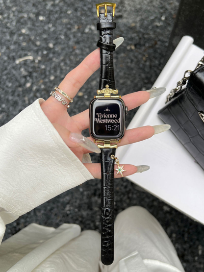 Heart-shaped Birthstone Charm Leather Band for Apple Watch