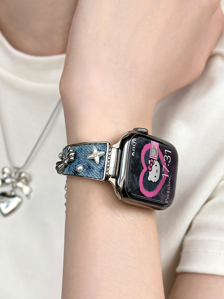 Kitty and Bow Denim Stainless Steel Band