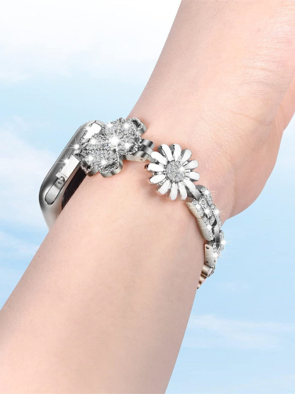 Diamond-studded Sparkling Flowers Metal Band for Apple Watch