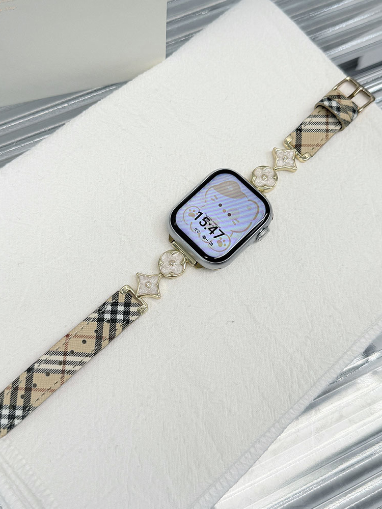 Four-leaf Clover Buckle Twill Leather Band for Apple Watch