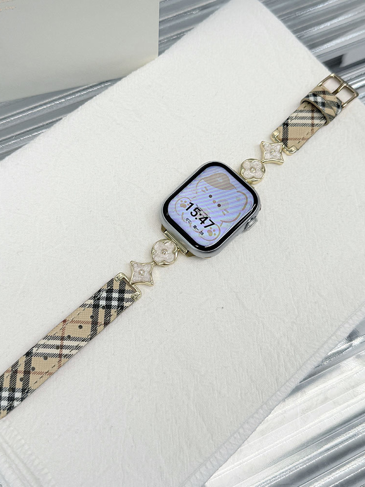 Four-leaf Clover Buckle Twill Leather Band for Apple Watch