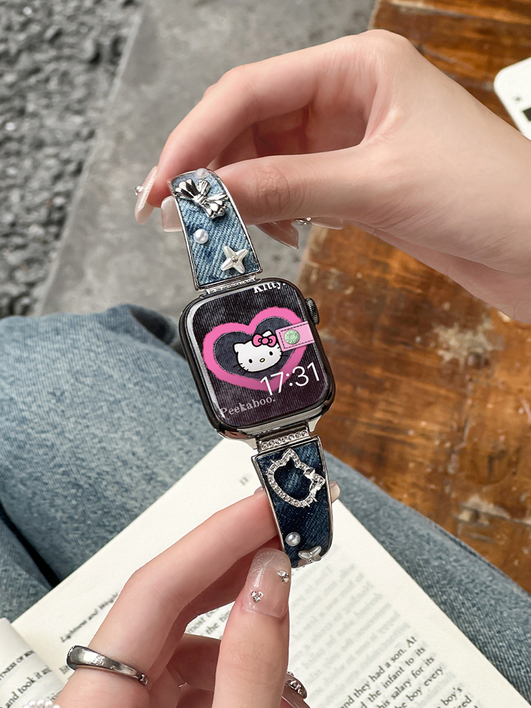 Kitty and Bow Denim Stainless Steel Band