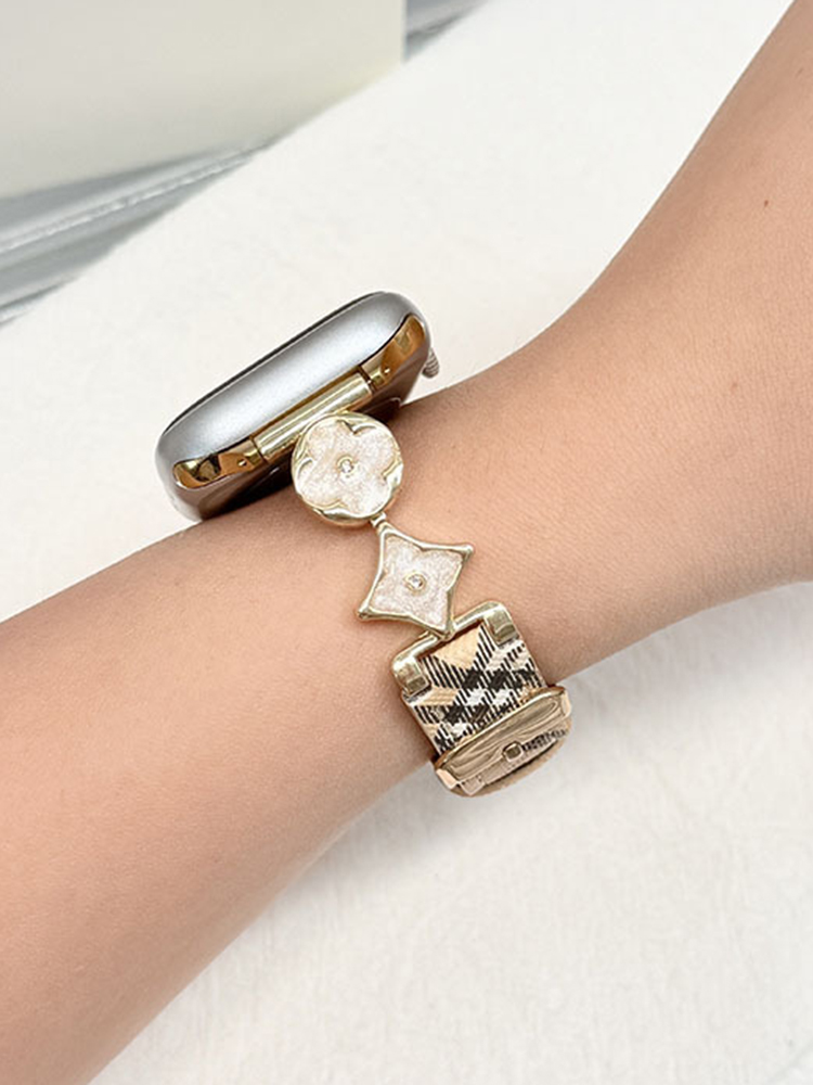 Four-leaf Clover Buckle Twill Leather Band for Apple Watch