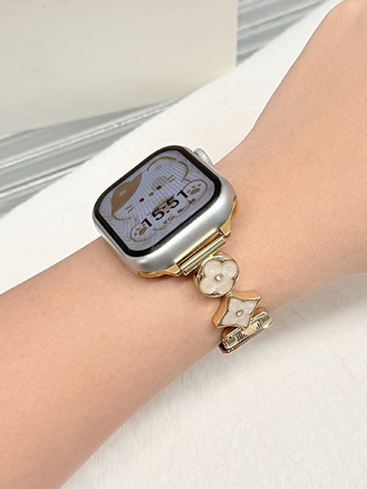 Four-leaf Clover Buckle Twill Leather Band for Apple Watch