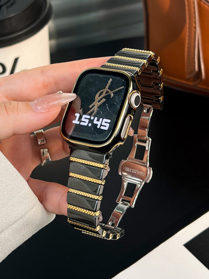 Single Link Butterfly Buckle Metal to Ceramic Band