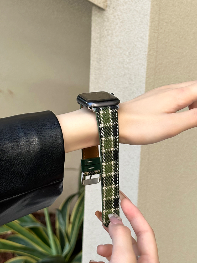 Woolen Plaid Leather Band