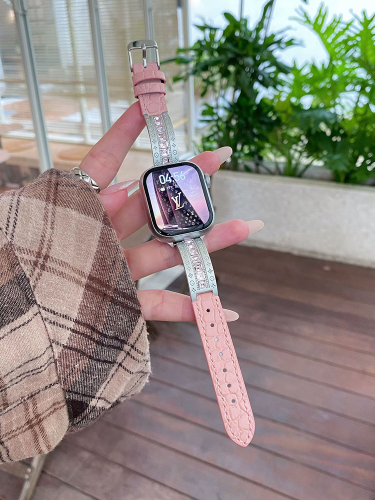 Four-leaf Pattern Square Diamond Leather Band for Apple Watch