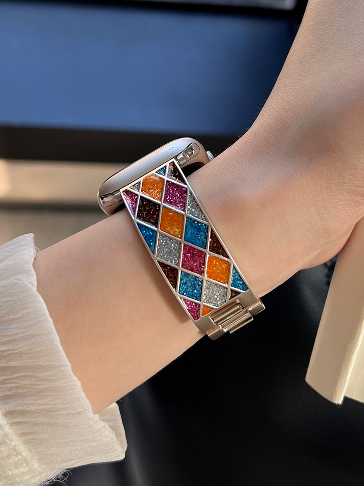 Diamond Pattern Flash Sand Stainless Steel Band