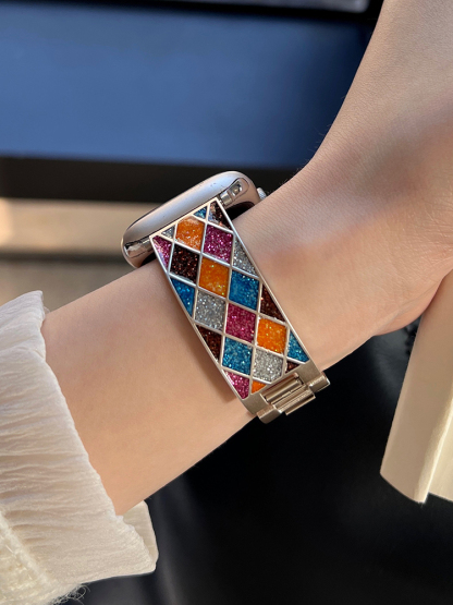 Diamond Pattern Flash Sand Stainless Steel Band