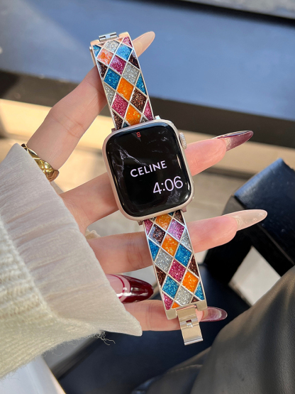 Diamond Pattern Flash Sand Stainless Steel Band