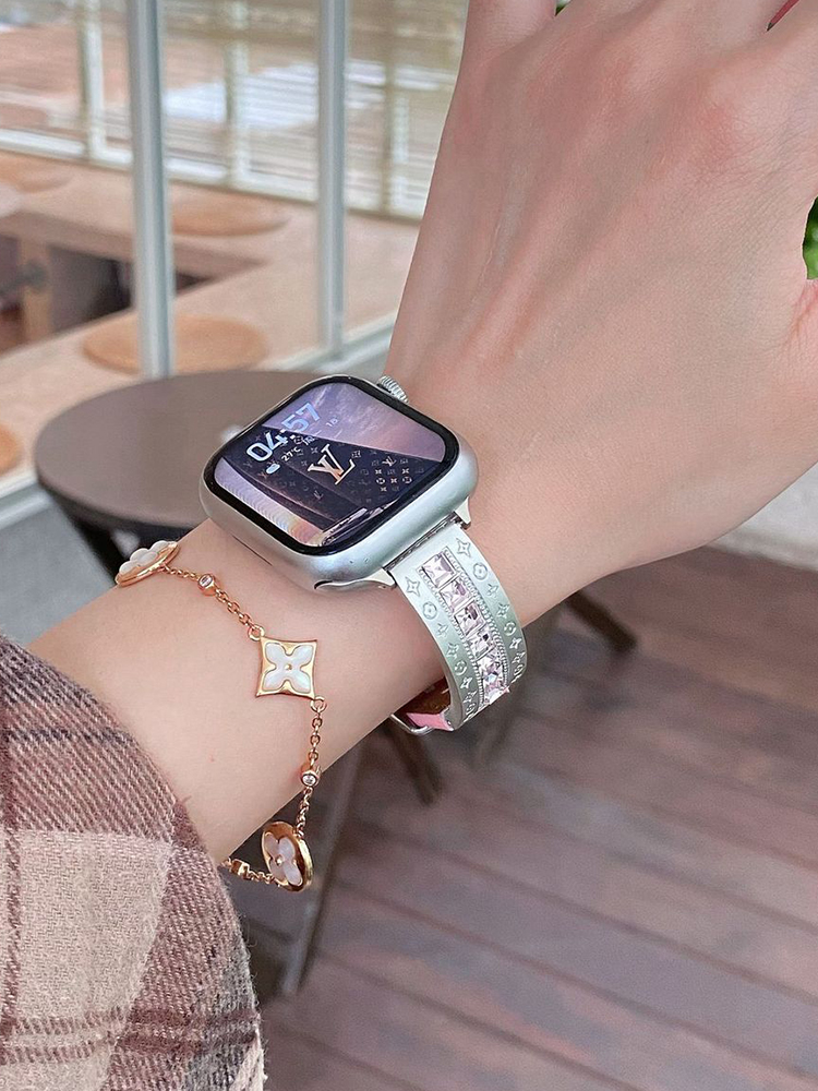 Four-leaf Pattern Square Diamond Leather Band for Apple Watch