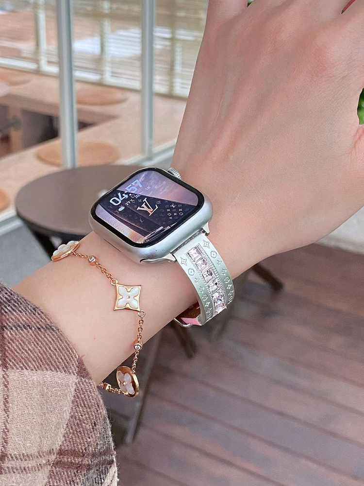 Four-leaf Pattern Square Diamond Leather Band for Apple Watch
