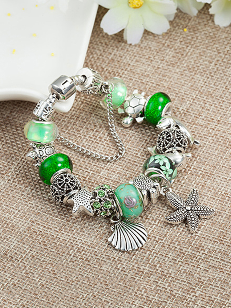 Dolphins and Shells Beaded Bracelet Stainless Steel Band