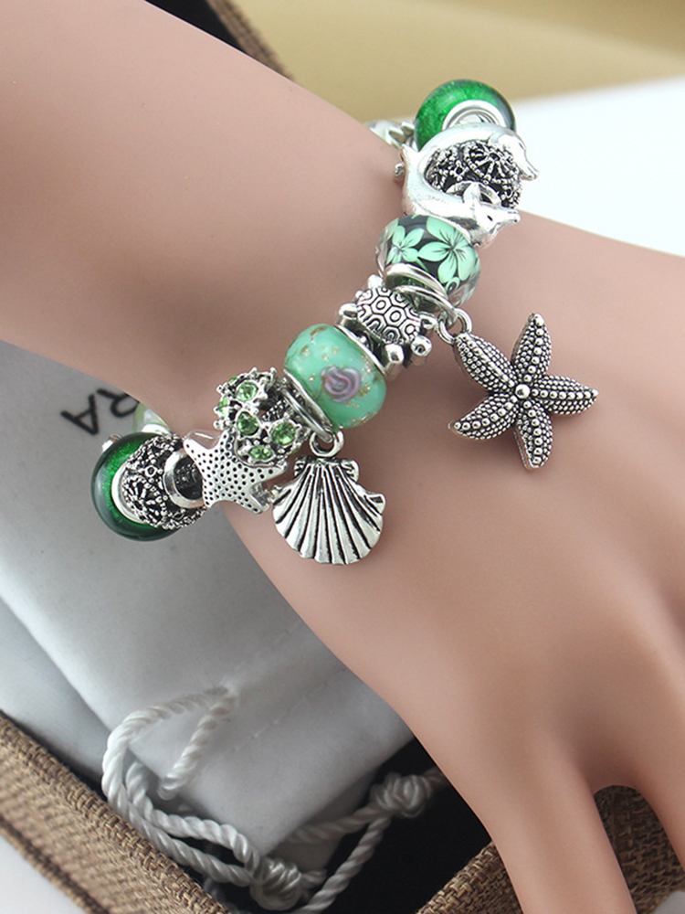 Dolphins and Shells Beaded Bracelet Stainless Steel Band