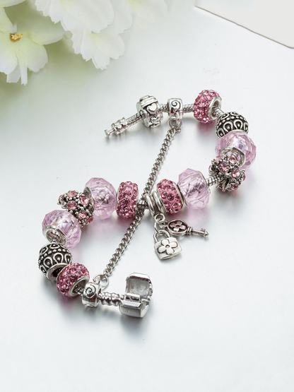 Keys and Locks Beaded Bracelet Stainless Steel Band