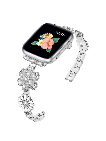 Diamond-studded Sparkling Flowers Metal Band for Apple Watch