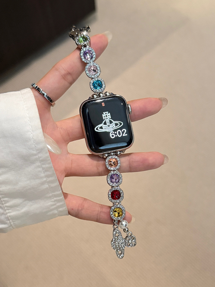 Colorful Diamonds with Saturn Stainless Steel Band for Apple Watch