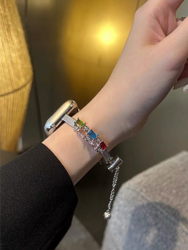 Tricolor Zircon Bracelet Stainless Steel Band