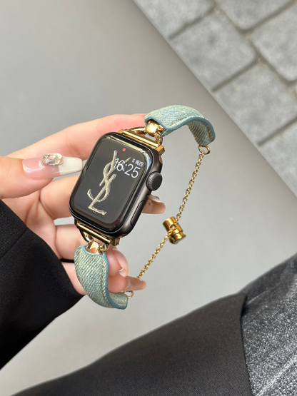 D-shaped Buckle Bracelet Denim Leather Band