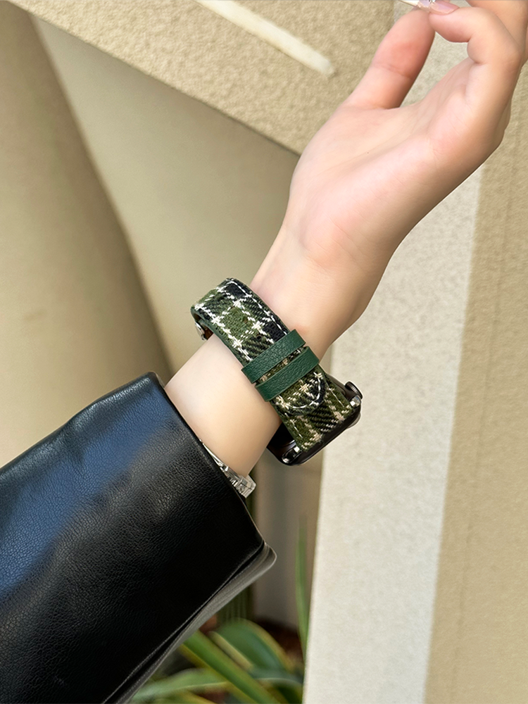 Woolen Plaid Leather Band