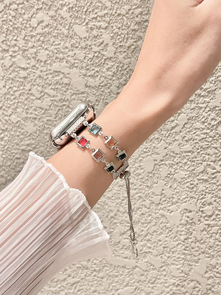 Colorful Square Zircon Stainless Steel Band