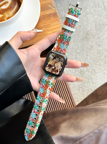 Wool Woven Plaid Leather Band