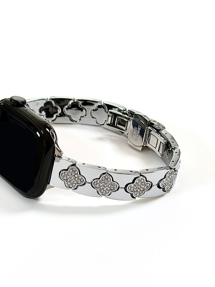 Elegant Clover Rhinestone Metal Band for Apple Watch