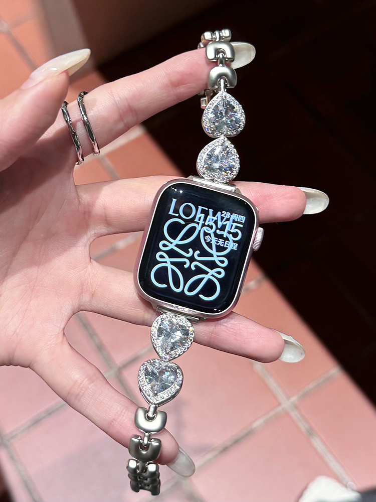 Full Diamond Heart Shaped Zircon Stainless Steel Band