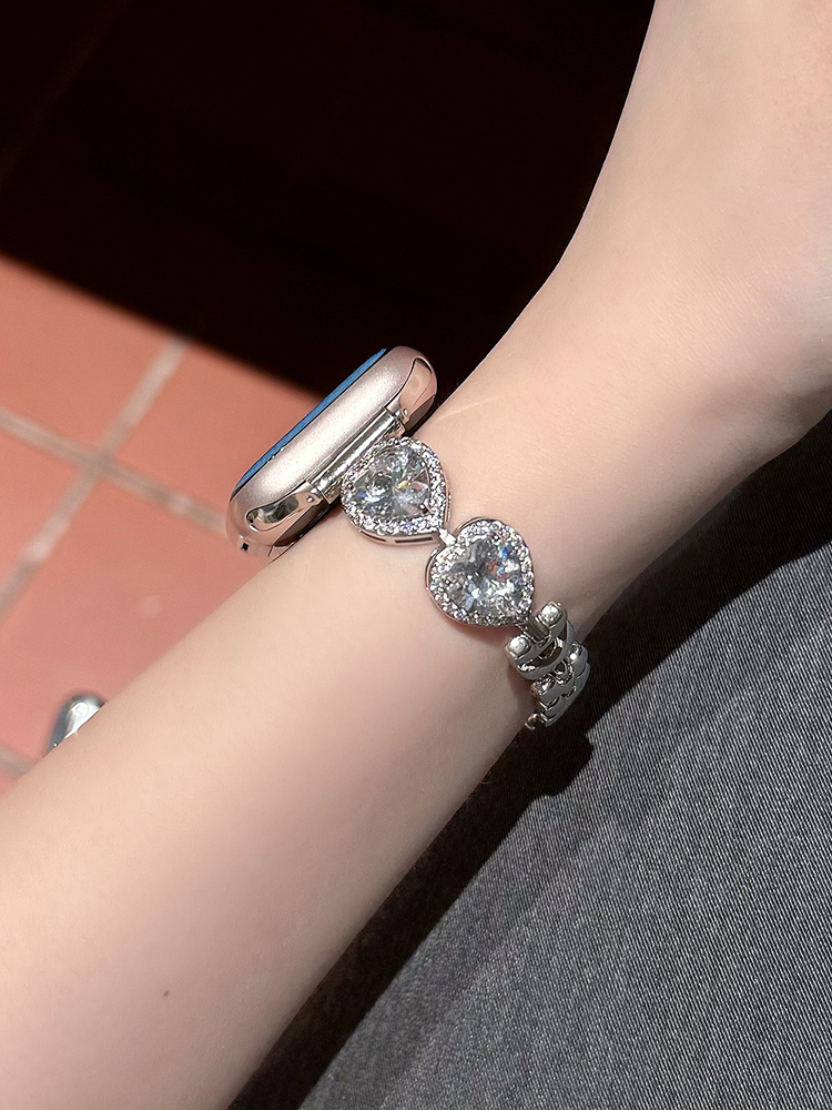 Full Diamond Heart Shaped Zircon Stainless Steel Band