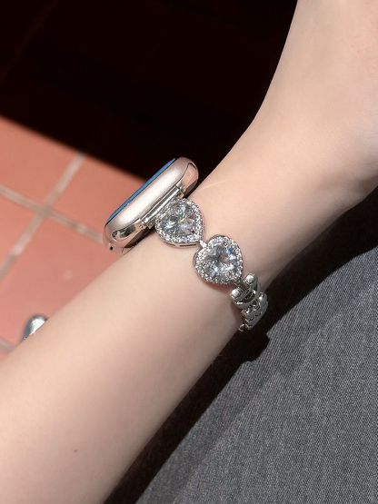 Full Diamond Heart Shaped Zircon Stainless Steel Band