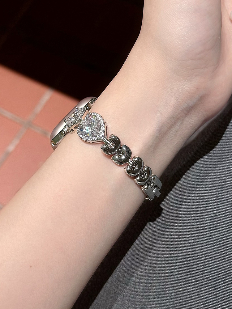 Full Diamond Heart Shaped Zircon Stainless Steel Band