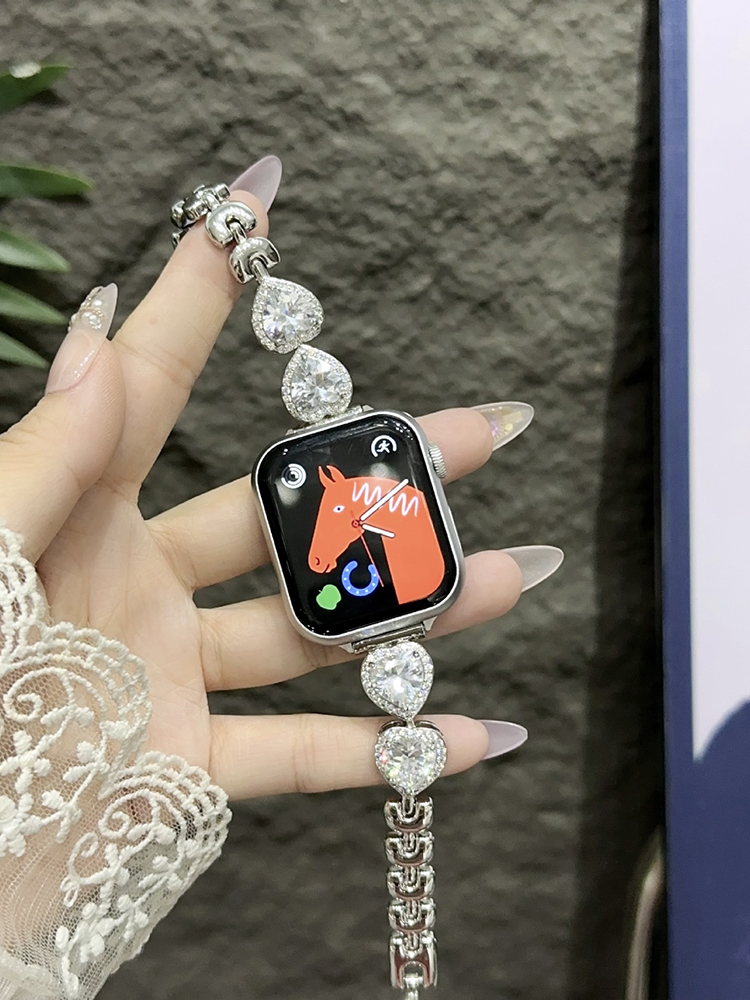 Full Diamond Heart Shaped Zircon Stainless Steel Band