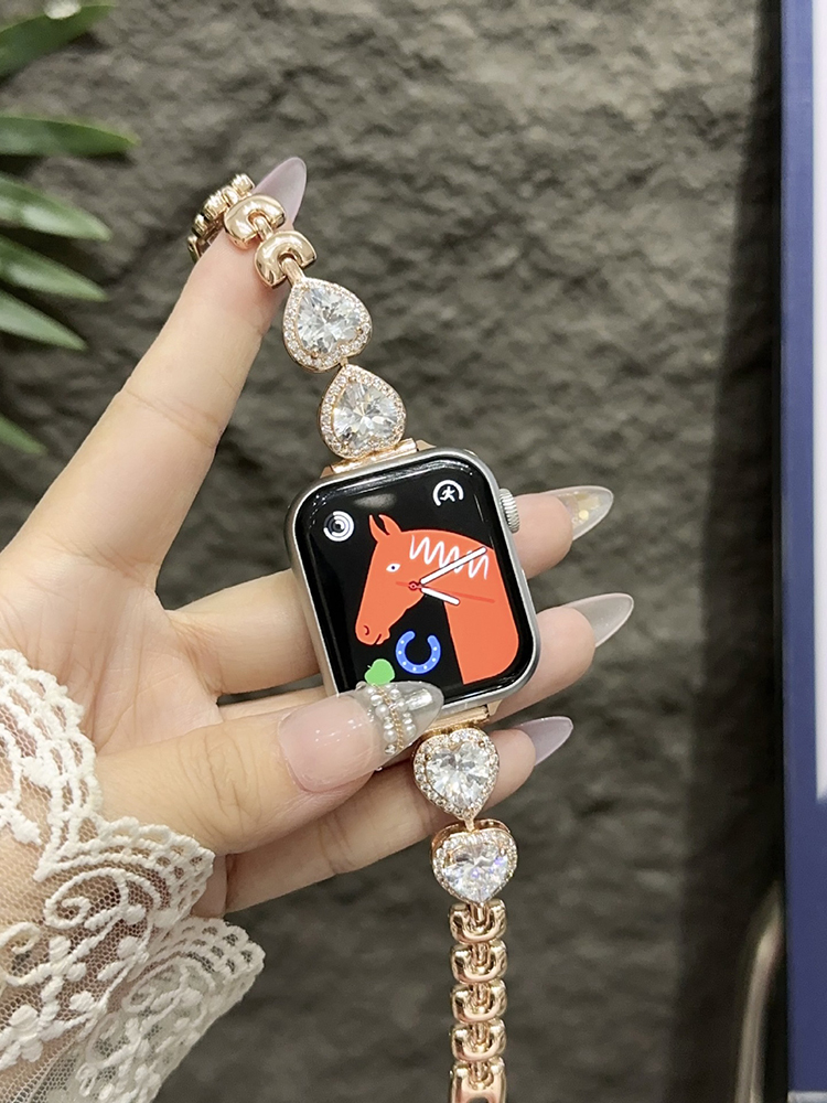 Full Diamond Heart Shaped Zircon Stainless Steel Band