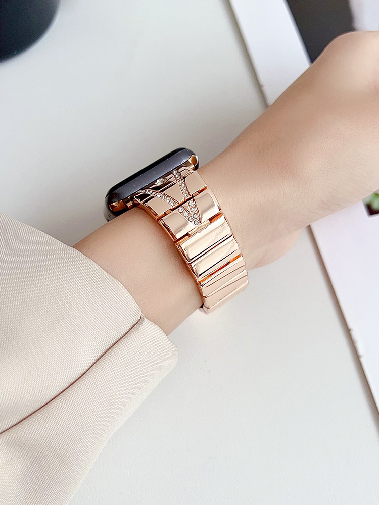 Zircon in V Arrangement Stainless Steel Band