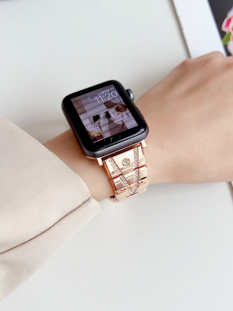 Zircon in V Arrangement Stainless Steel Band