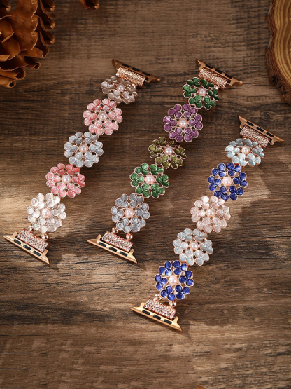 Clover Stitching with Pearls Stainless Steel Band