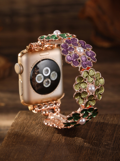 Clover Stitching with Pearls Stainless Steel Band