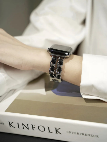 Double Row Leather with Stainless Steel Band for Apple Watch