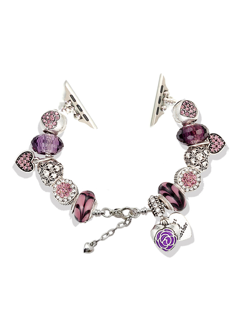 Purple Love Flower Crystal Beaded Band