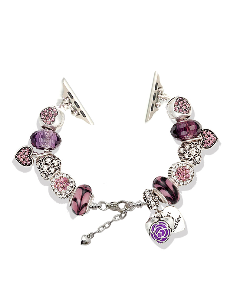Purple Love Flower Crystal Beaded Band