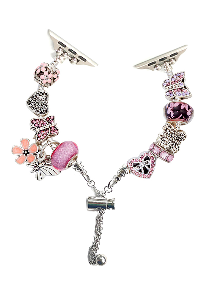 Pink Butterfly Pendant Crystal Beaded Band