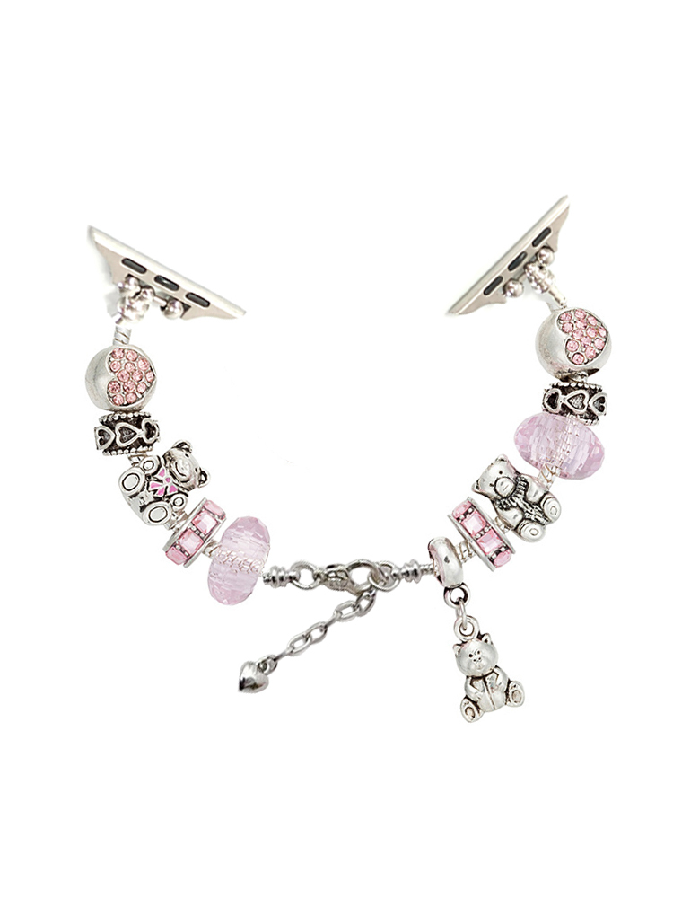 Pink Bear Pendant Crystal Beaded Band