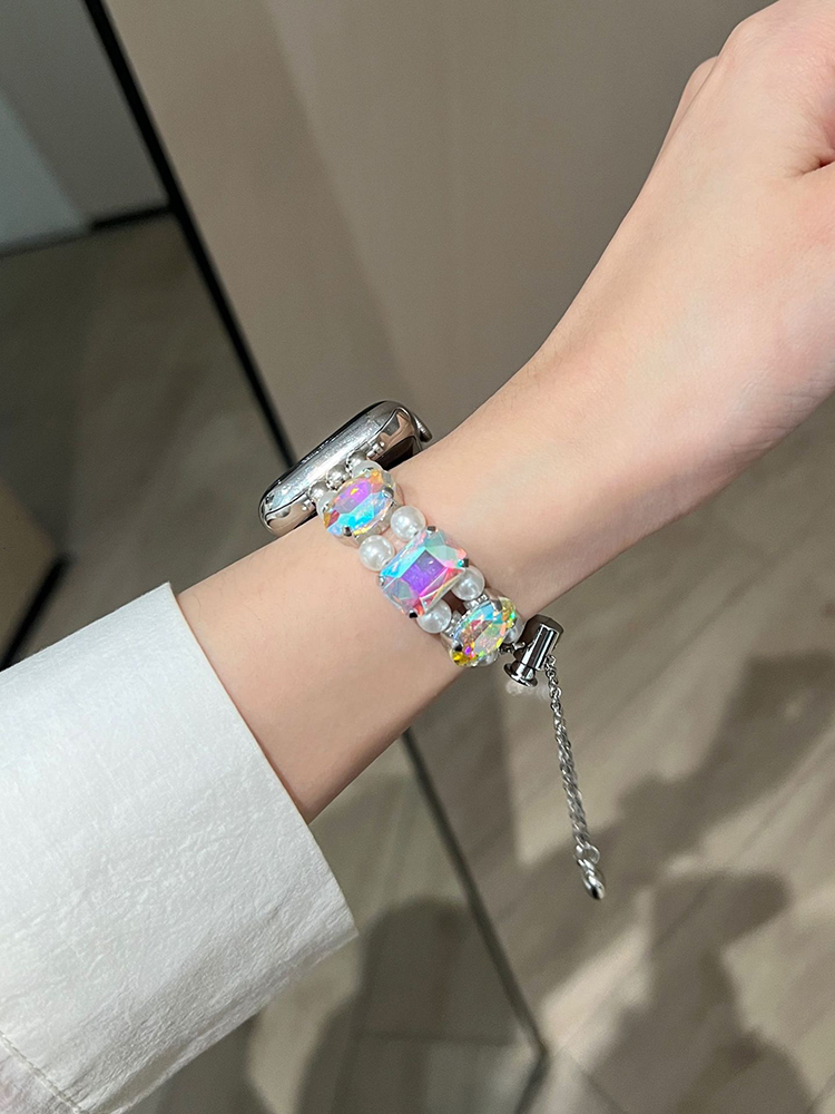 Large Zircon and Pearls Stainless Steel Band