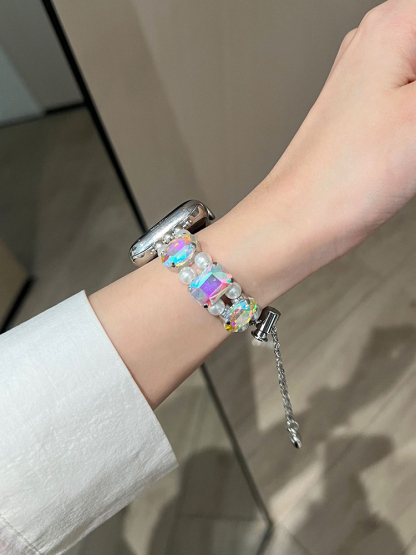 Large Zircon and Pearls Stainless Steel Band