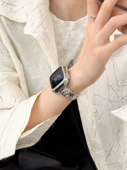 Ice Cube Zircon with Metal Stainless Steel Band-Tatan Band