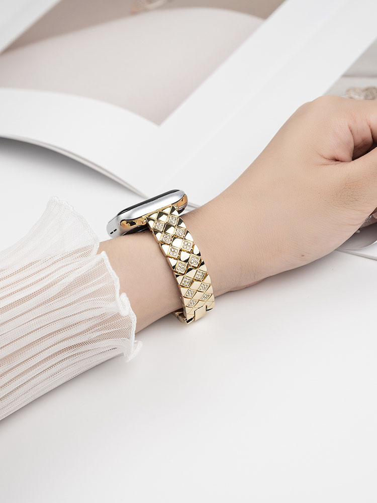 Rhinestone Double Row Shell Stainless Steel Band